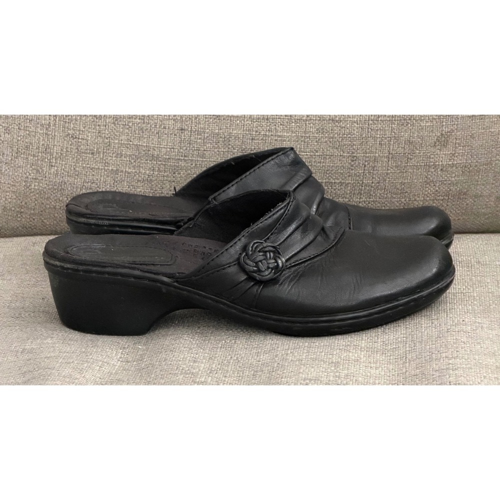 Earth Origins Women's 7M Reverie Black Leather Pleated Clog Mules Comfort Boho
